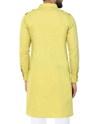 yellow solid pathani kurta - 15410442 - Standard Image - 3