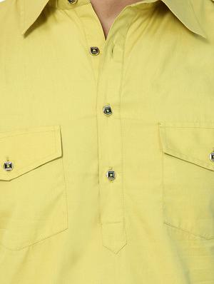 yellow solid pathani kurta - 15410442 - Standard Image - 4