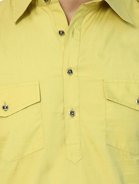 yellow solid pathani kurta - 15410442 - Zoom Image - 4
