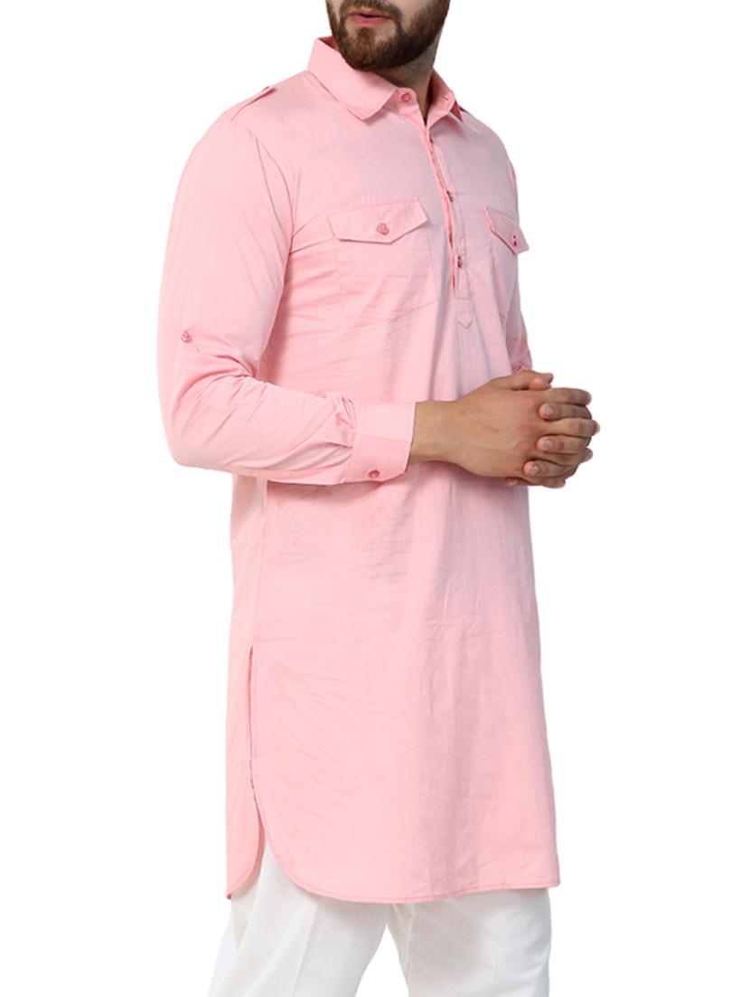 pink solid pathani kurta - 15410443 - Zoom Image - 2