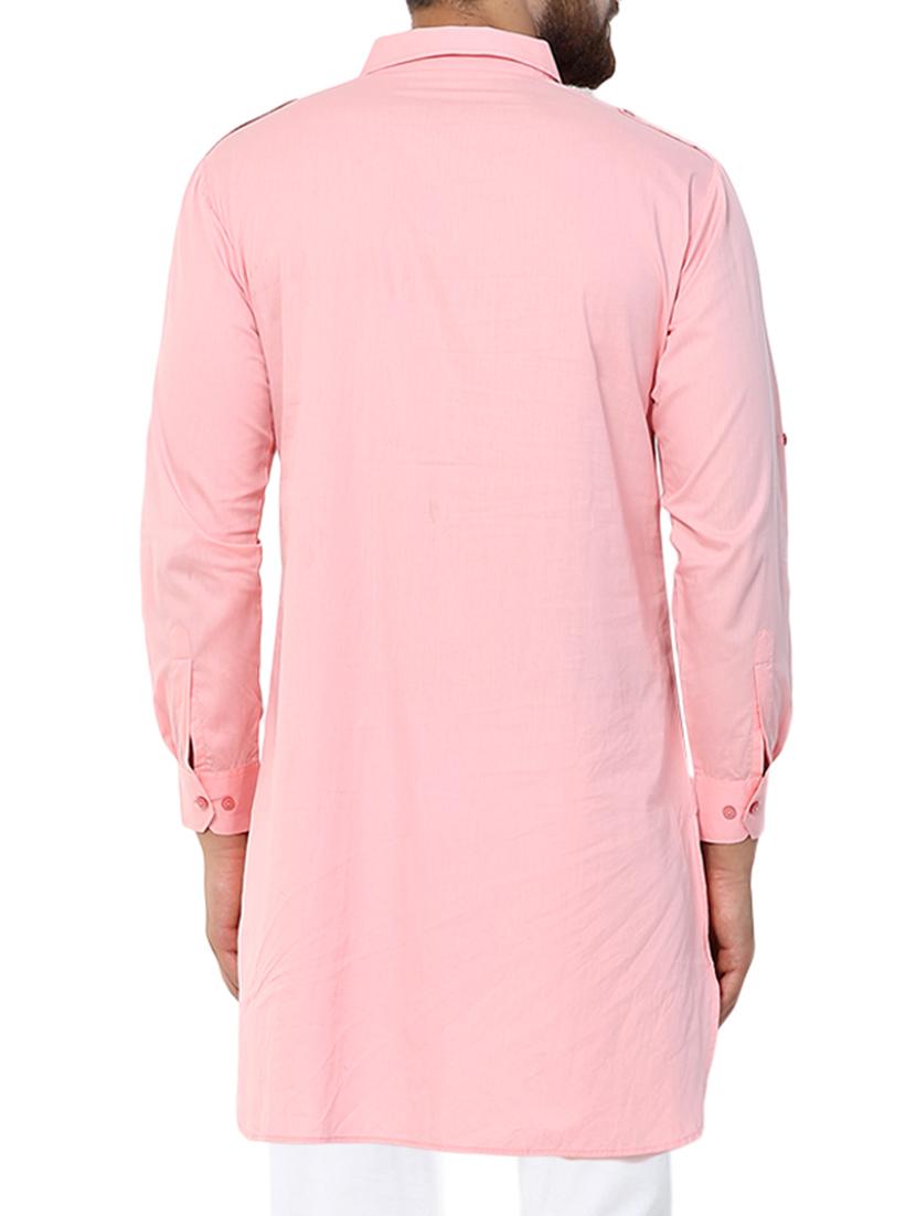 pink solid pathani kurta - 15410443 - Zoom Image - 3