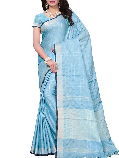 Linen Checkered woven saree with blouse - 15410857 - Standard Image - 1