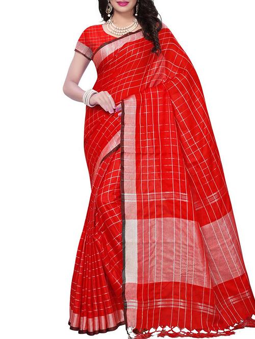 Linen Checkered woven saree with blouse - 15410858 - Standard Image - 1