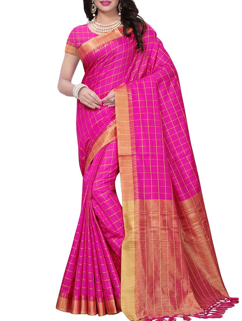 linen checkered woven saree with blouse