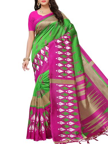 Contrast bordered printed saree with blouse - 15410868 - Very Small Image - 1