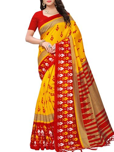 Contrast bordered printed saree with blouse - 15410874 - Very Small Image - 1