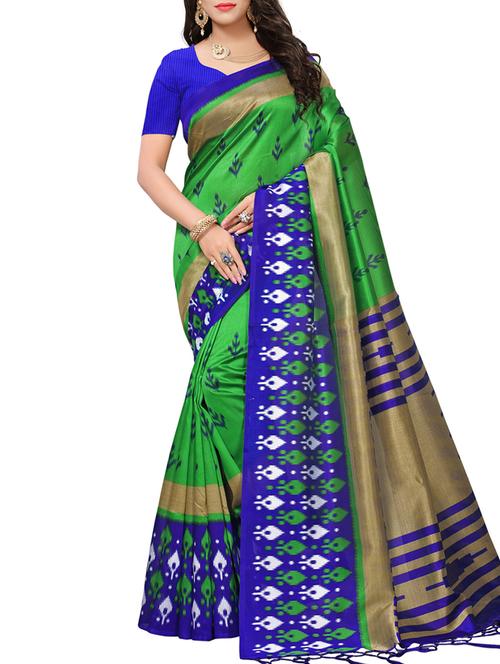 Contrast bordered printed saree with blouse - 15410876 - Standard Image - 1