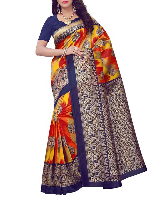 Contrast bordered printed saree with blouse - 15410882 - Standard Image - 1