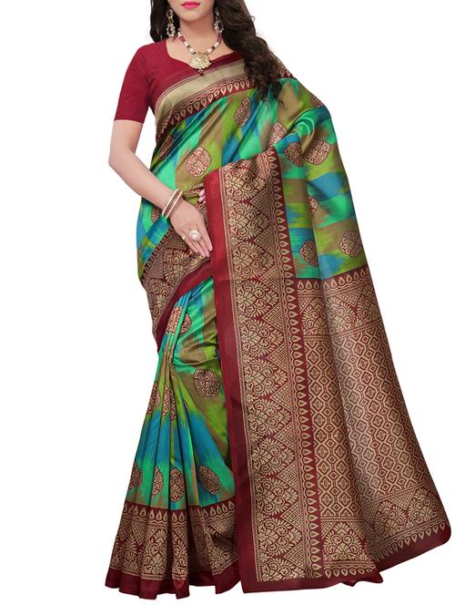 Contrast bordered printed saree with blouse - 15410883 - Standard Image - 1