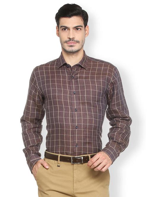 brown linen casual shirt - 15410910 - Standard Image - 1