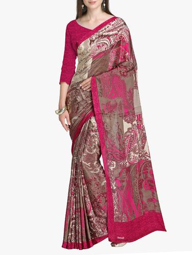 abstract printed brown saree with blouse - 15411019 - Very Small Image - 1