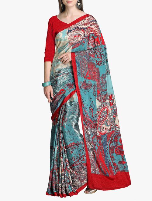 paisley printed crepe saree with blouse - 15411020 - Standard Image - 1