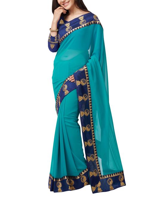 embroidered lace border saree with blouse - 15411062 - Standard Image - 1