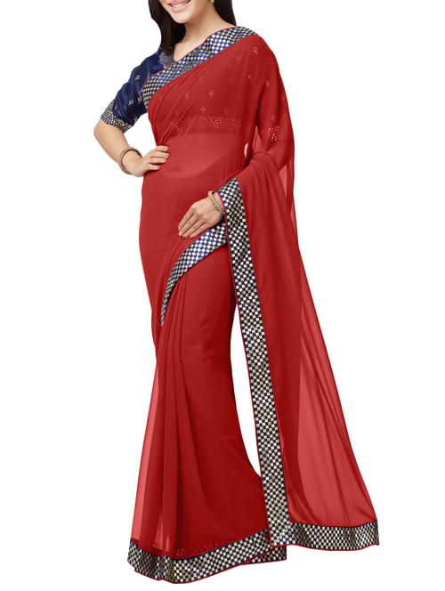 checkered lace border saree with blouse - 15411066 - Standard Image - 1