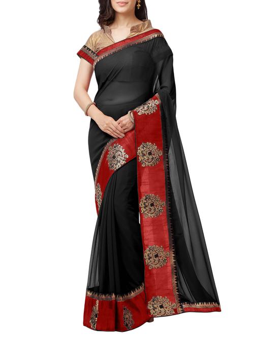 embroidered lace border saree with blouse - 15411067 - Standard Image - 1