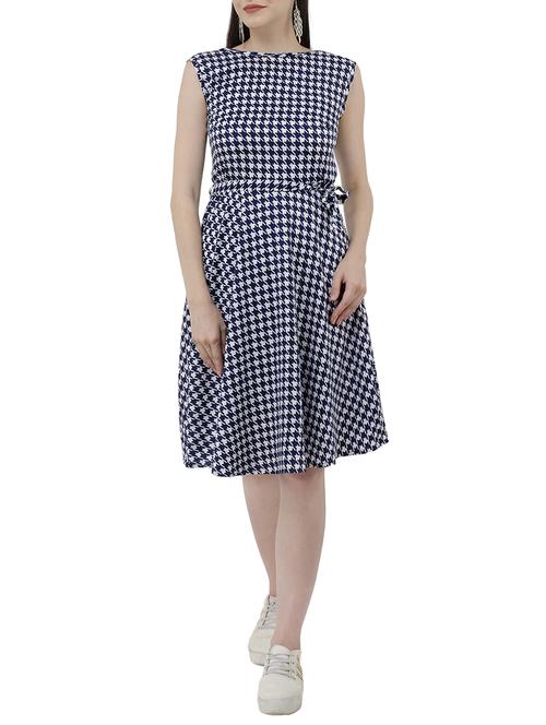houndstooth fit and flare belted dress - 15411122 - Standard Image - 1