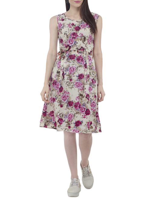 floral fit and flare belted dress - 15411132 - Standard Image - 1