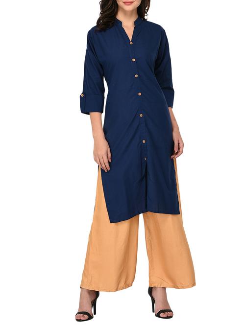 blue straight slit kurta - 15411190 - Very Small Image - 1