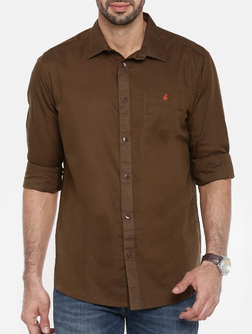brown cotton casual shirt - 15411204 - Zoom Image - 1