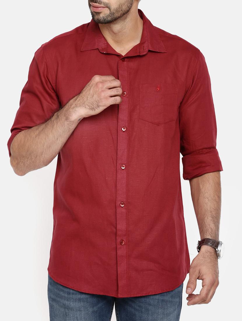 red cotton linen casual shirt - 15411215 - Zoom Image - 1