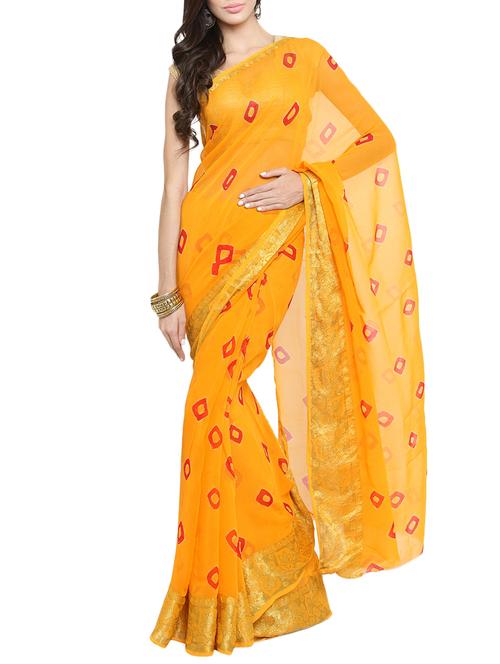 zari border bandhani saree with blouse - 15411611 - Standard Image - 1