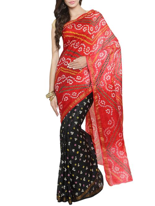 half and half bandhani saree with blouse - 15411614 - Standard Image - 1