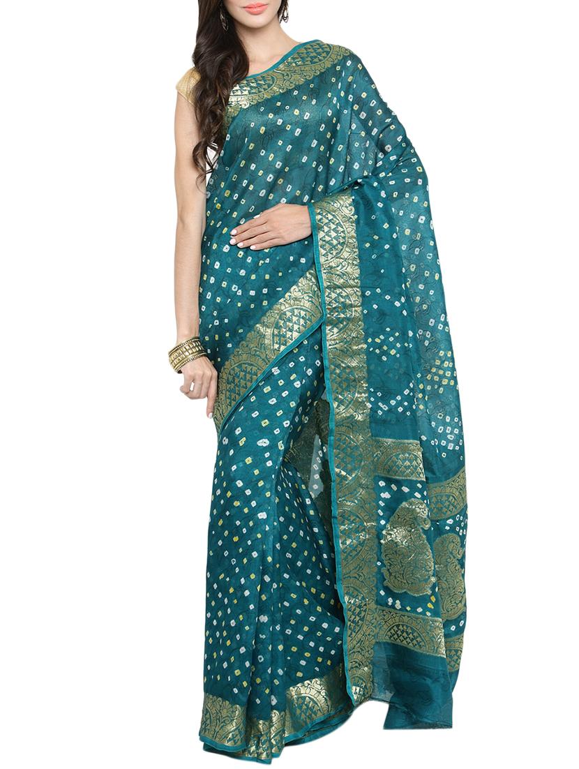 zari border bandhani saree with blouse - 15411616 - Zoom Image - 1
