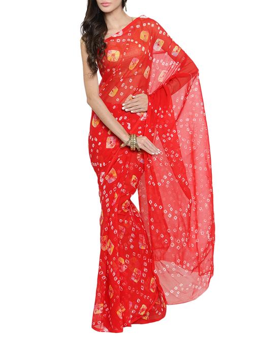 contrast bandhani georgette saree with blouse - 15411618 - Very Small Image - 1
