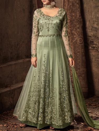 Embroidered semi-stitched anarkali suit - 15411635 - Very Small Image - 1