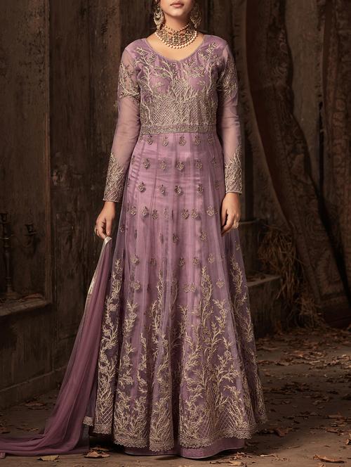 Embroidered semi-stitched anarkali suit - 15411636 - Very Small Image - 1