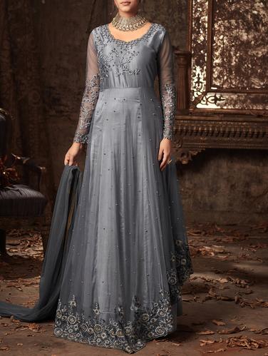 Embroidered semi-stitched anarkali suit - 15411637 - Very Small Image - 1