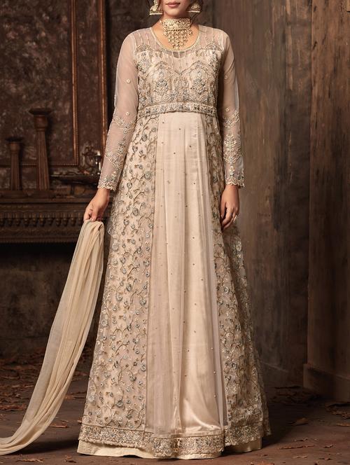Embroidered semi-stitched anarkali suit - 15411639 - Very Small Image - 1