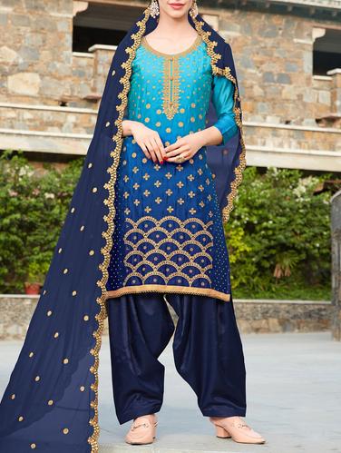 Embroidered semi-stitched salwar suit - 15411642 - Very Small Image - 1