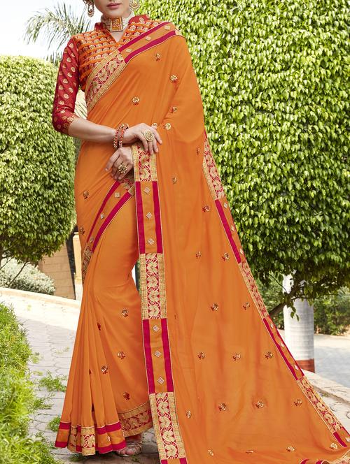 Delicate golden embroidered saree with blouse - 15411733 - Standard Image - 1