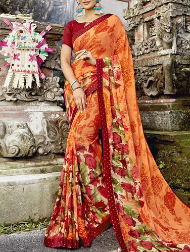 Ditsy floral printed saree with blouse - 15411738 - Very Small Image - 1