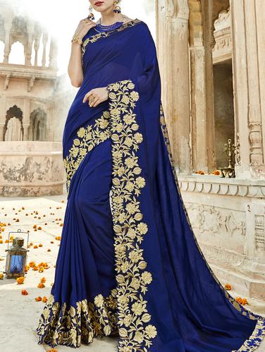 Delicate zari border saree with blouse - 15411748 - Very Small Image - 1