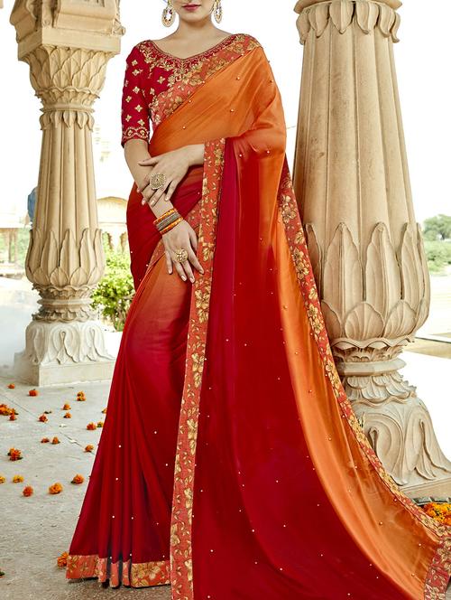 Embellished ombre saree with blouse - 15411754 - Very Small Image - 1