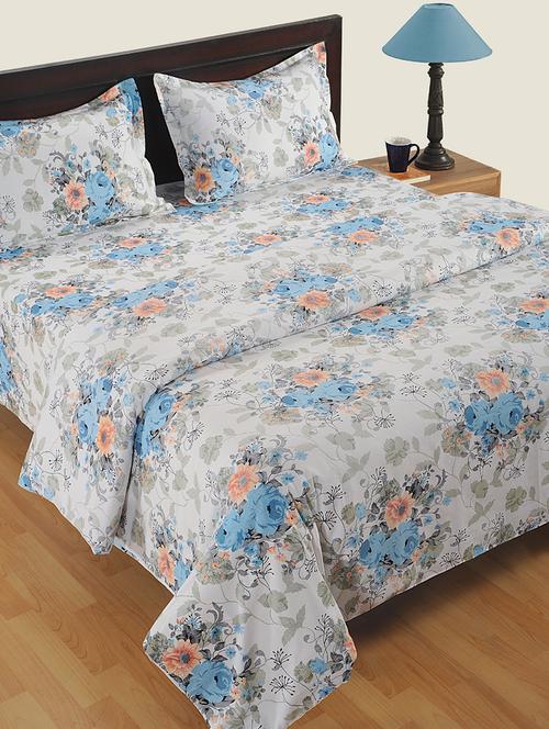 Cotton Satin 250 TC Floral Print Bed in a Bag Set of 4- Off White, Blue - 15411840 - Standard Image - 1