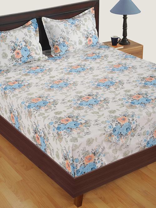 250 TC Floral Print Cotton Satin Single Bed Sheet with 1 Pillow Cover - 15411881 - Standard Image - 1