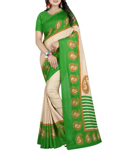 striped pallu paisley printed saree with blouse - 15411974 - Very Small Image - 1