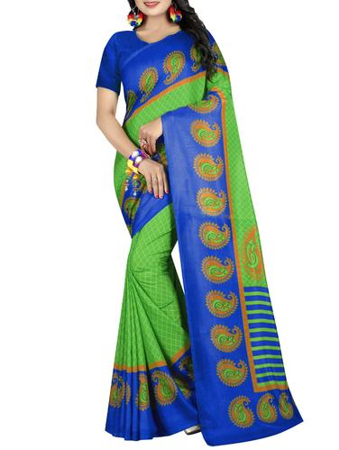 striped pallu paisley printed saree with blouse - 15411977 - Very Small Image - 1