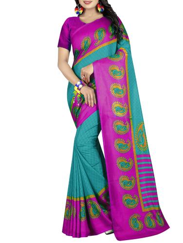 striped pallu paisley printed saree with blouse - 15411979 - Very Small Image - 1