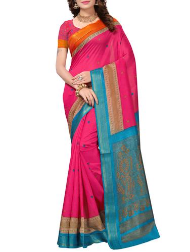 polka dots contrast border saree with blouse - 15411985 - Very Small Image - 1