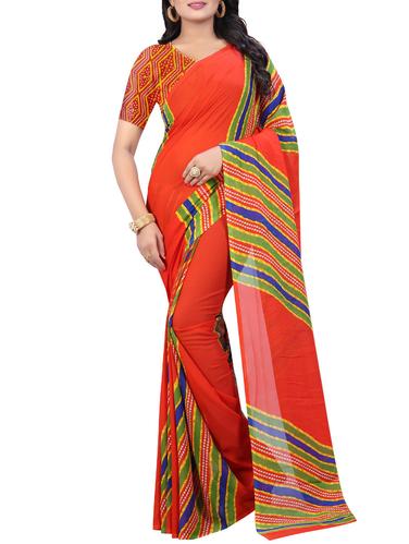 leheriya georgette orange saree with blouse - 15411987 - Very Small Image - 1