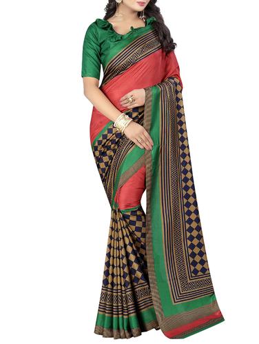 contrast checkered bhagalpuri saree with blouse - 15412034 - Very Small Image - 1