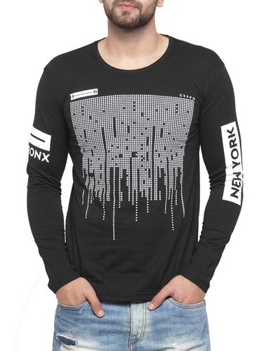 black cotton chest print t-shirt - 15412166 - Very Small Image - 1
