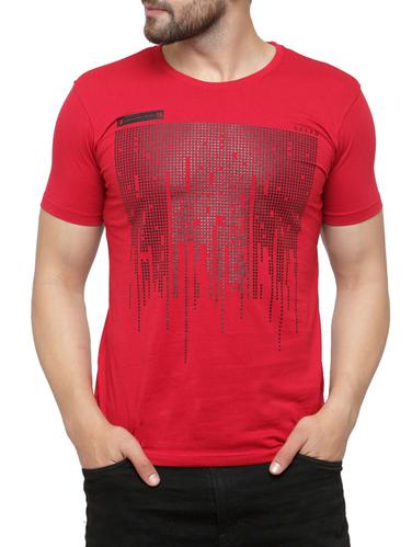 red cotton chest print t-shirt - 15412175 - Very Small Image - 1