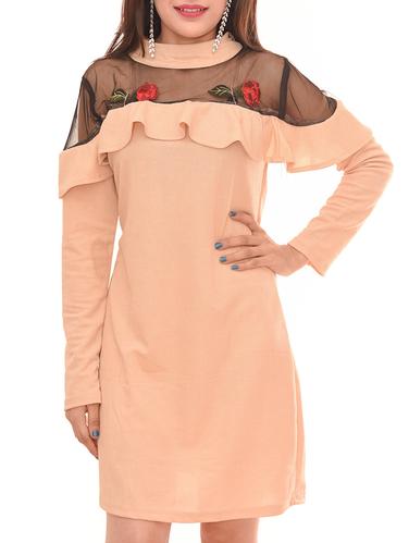 sheer panel floral patch ruffled dress - 15412223 - Very Small Image - 1