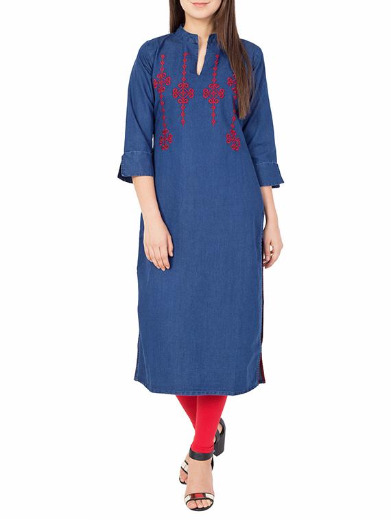 straight embroidered kurta - 15412226 - Zoom Image - 1