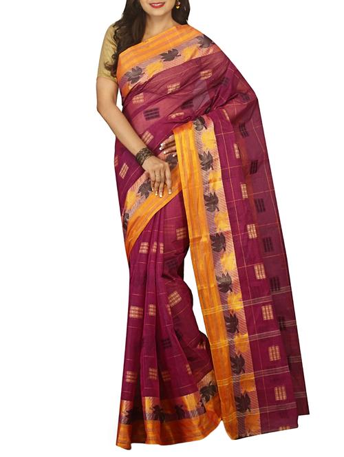 geometrical jacquard motif tant saree with blouse - 15412265 - Standard Image - 1